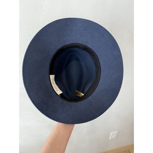 $337 Janessa Leone Women's Navy Blue 100% Wool Floppy Brim Fedora Medium M Hat - Picture 5 of 8